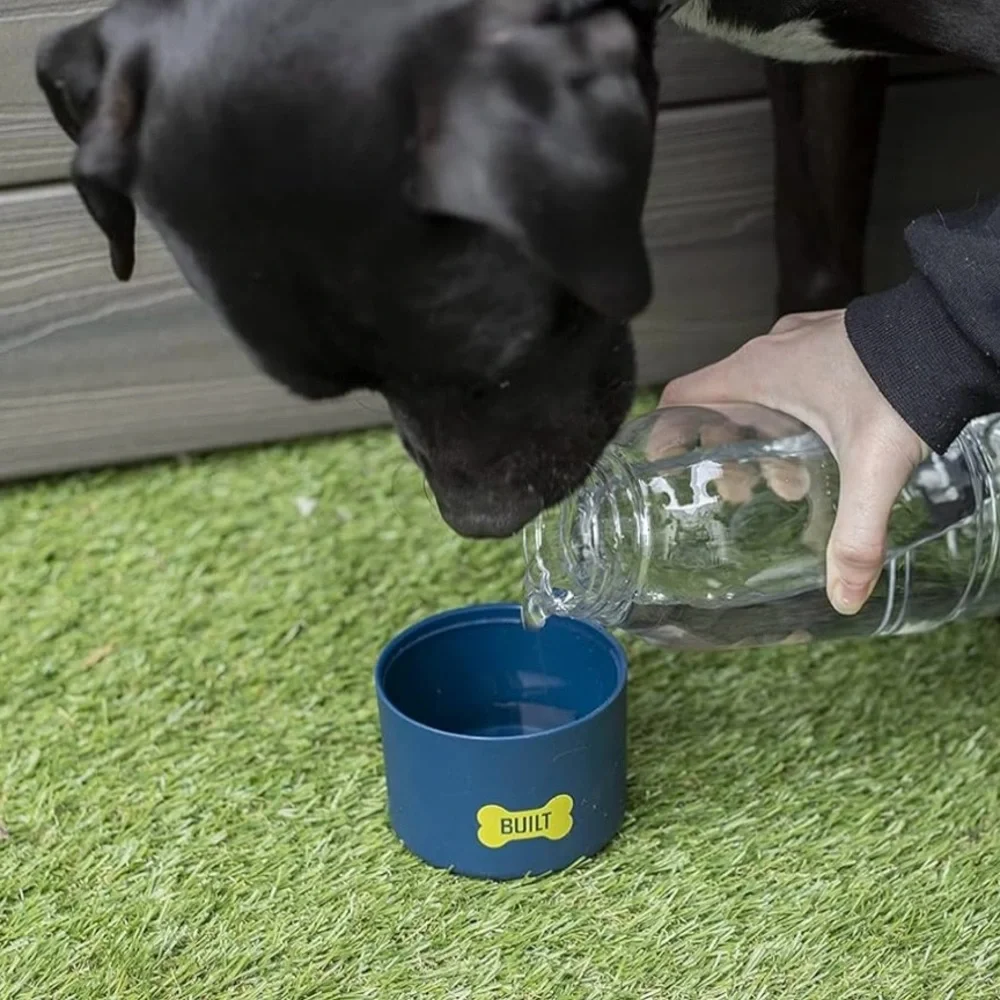 BUILT Pet 34oz Tritan Travel Water Bottle with 12oz Bowl Navy Clear